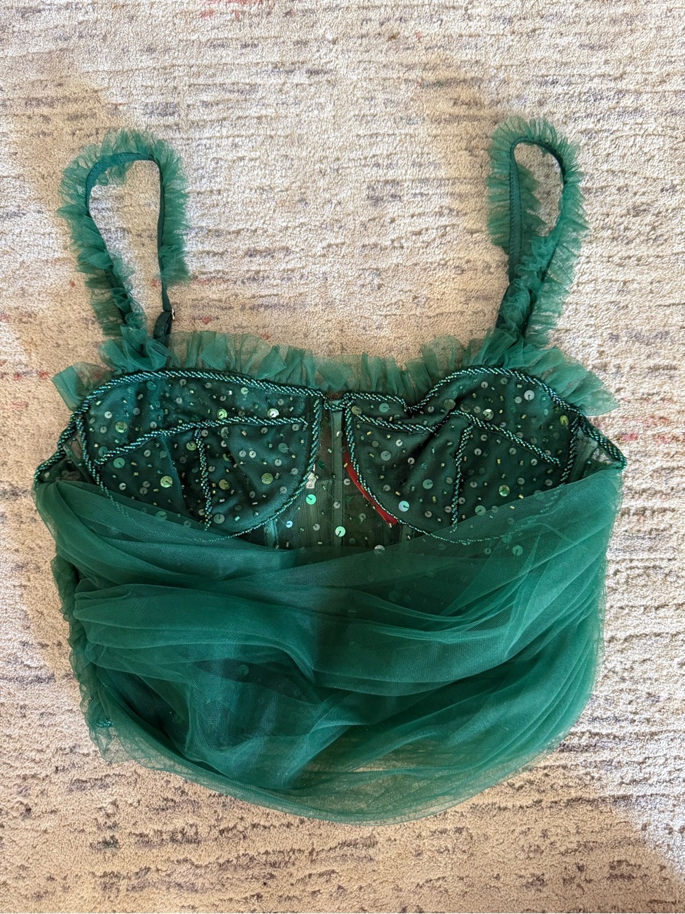 Dyspnea Sheer Sequin Tulle Bralette in Emerald Green